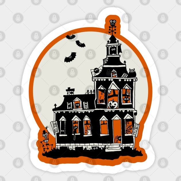 Vintage Style Haunted House - Happy Halloween Sticker by prettyinink